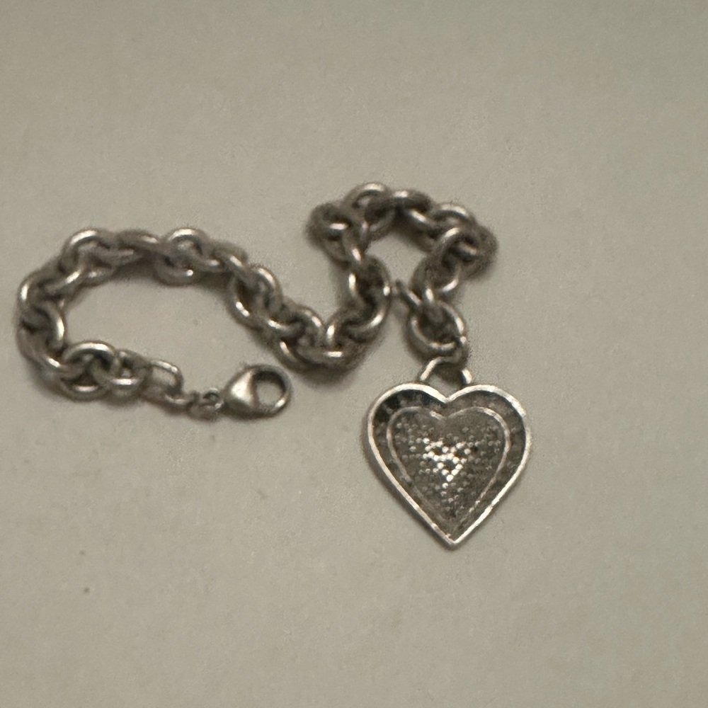 Sterling Silver Heart Charm Bracelet - Silver Heart Pendant